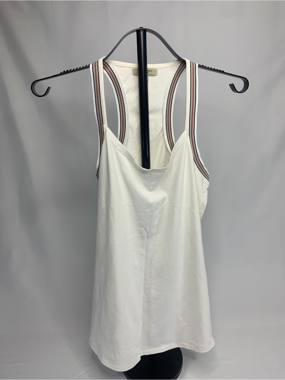 Burberry White Racerback Tank with Striped Trim